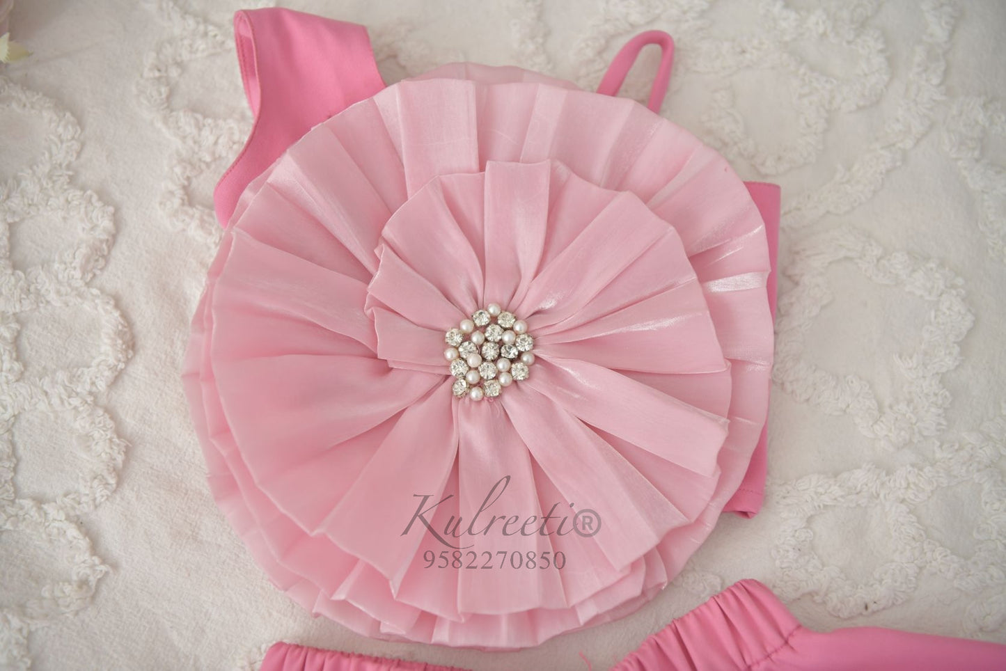 Casual Organza Flower With Stone Work Top With Skirt