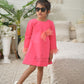 Casual Neon Pink Dress With Fur Detailing