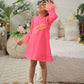 Casual Neon Pink Dress With Fur Detailing