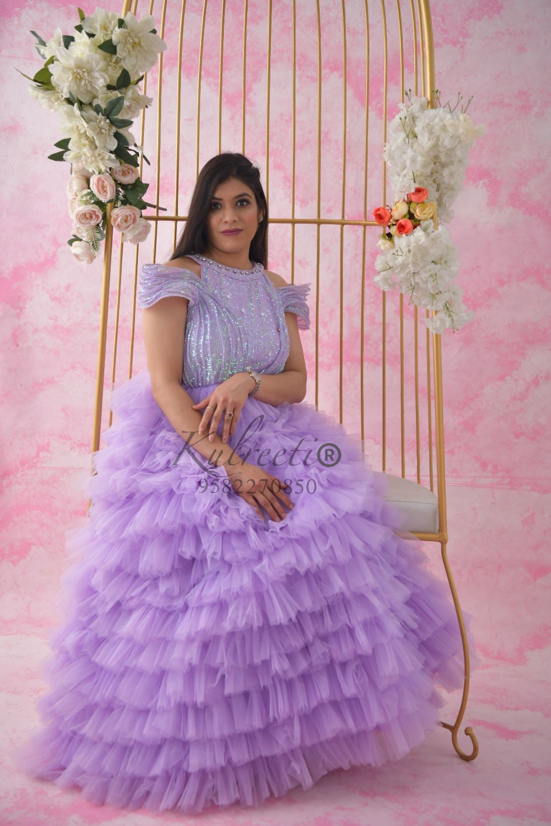 V Neck Backless Fluffy Lilac Long Prom Dress, Backless Lilac Formal Ev –  abcprom