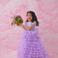 Lavender multilayer gown with sequin top