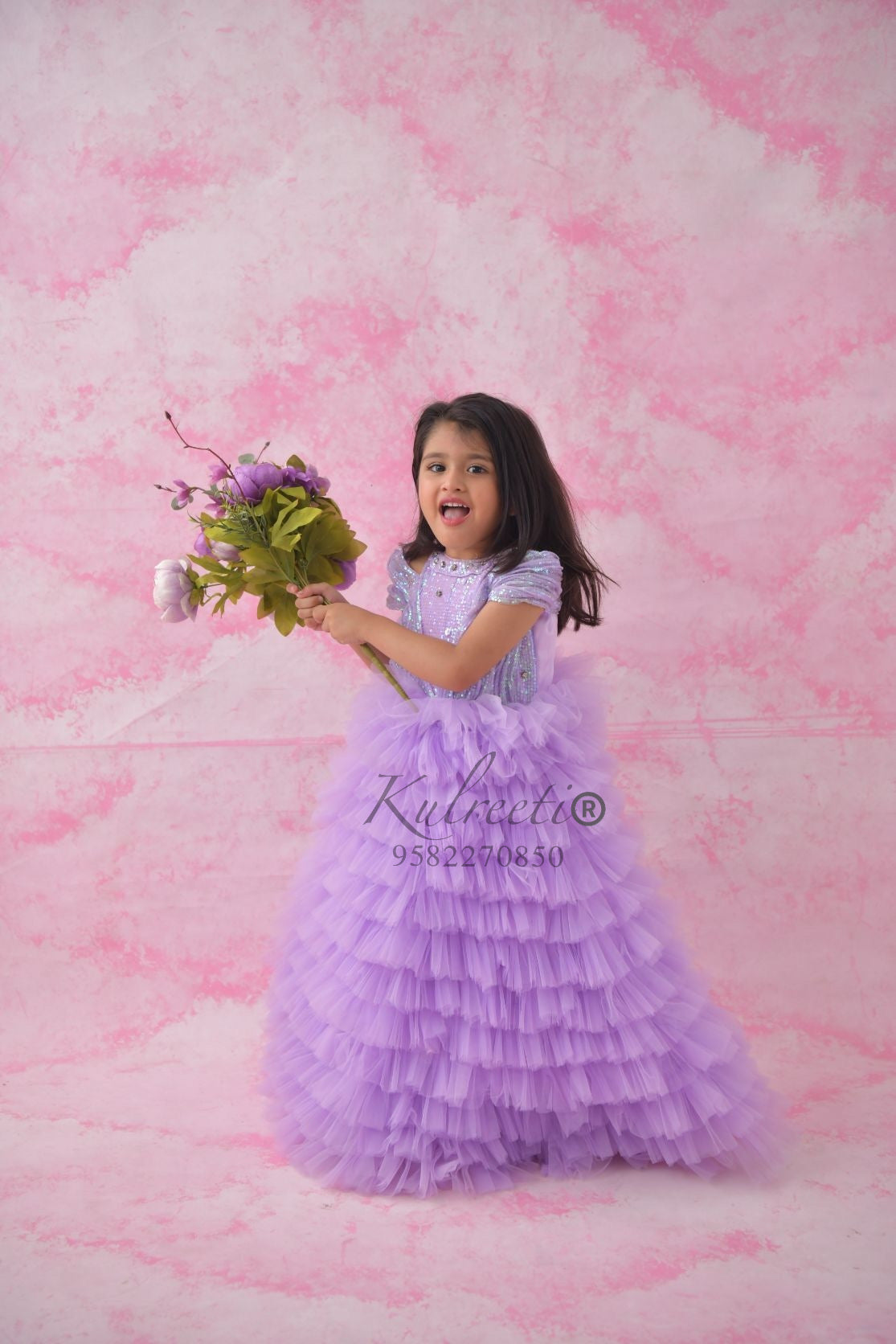 Lavender Gown with Frill Twinning for Mother/Daughter/Son (Single 