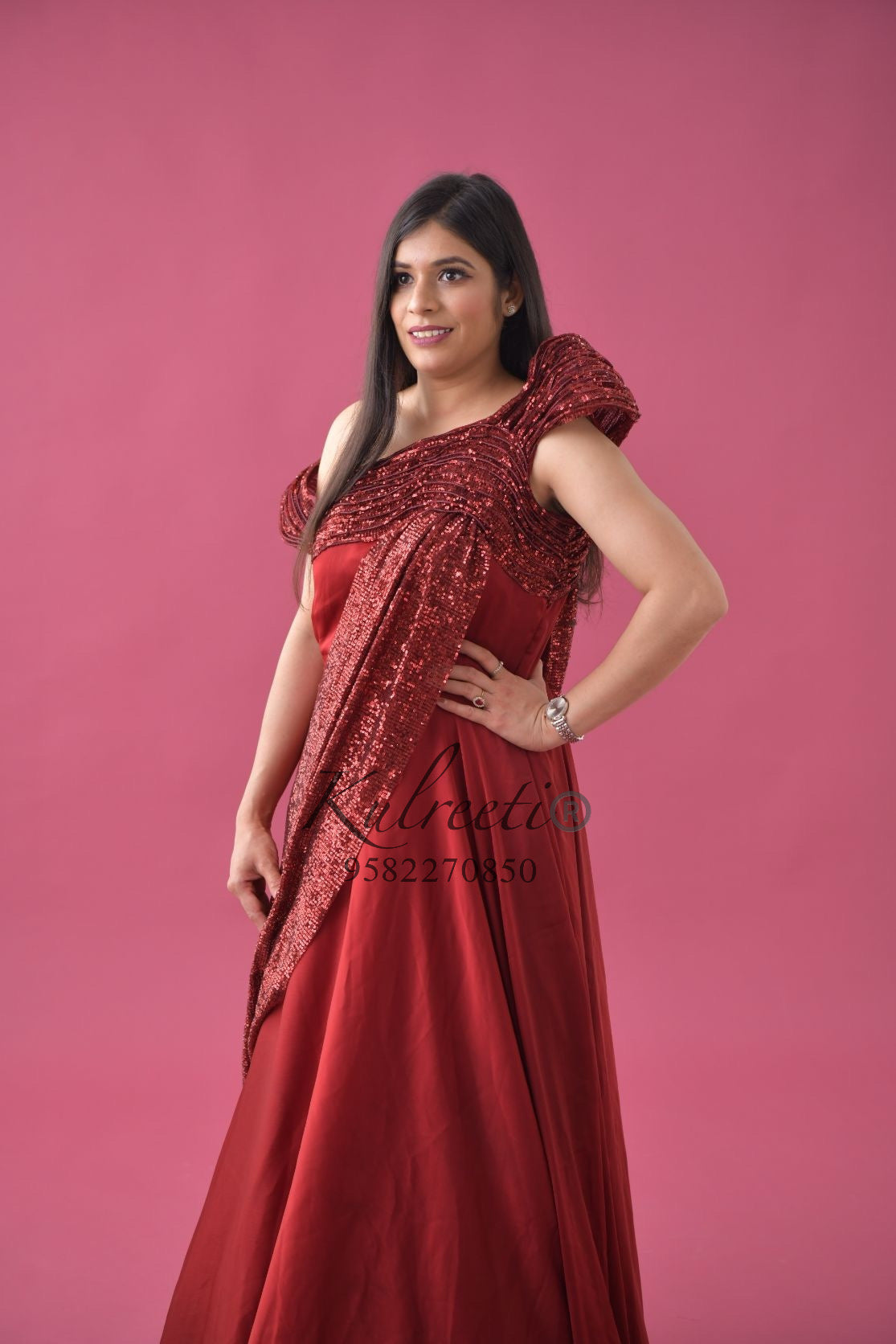 Maroon Chiffon Satin Gown Twinning for Mother/daughter/son(single or combo)