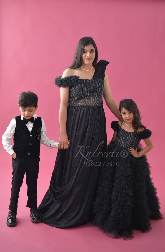 Black Gown Frill Twinning for Mother/Daughter/Son (Single or Combo)