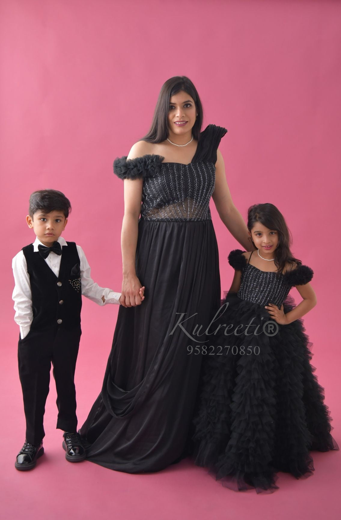 Black Gown Frill Twinning for Mother/Daughter/Son (Single or Combo)