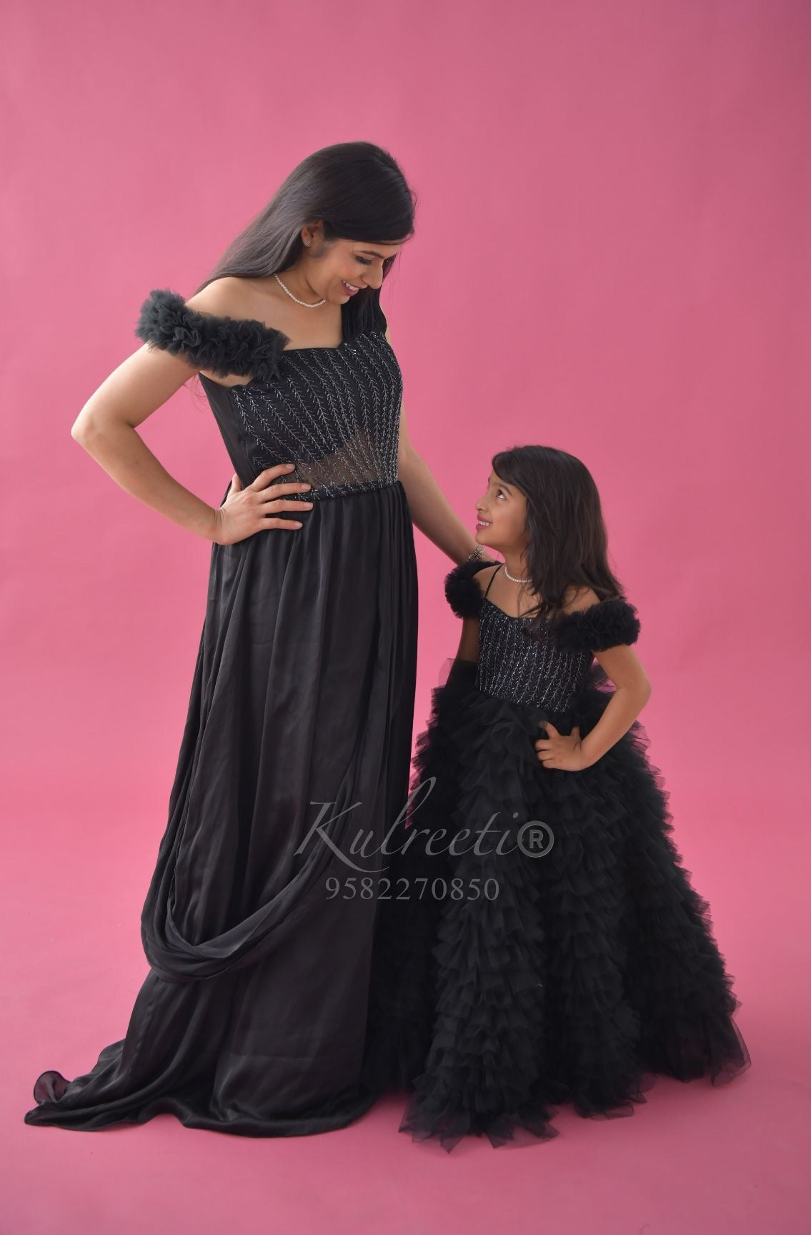 Black Gown Frill Twinning for Mother/Daughter/Son (Single or Combo)