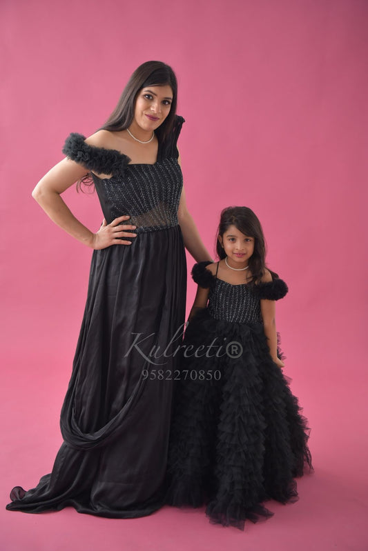 Black Gown Frill Twinning for Mother & Daughter