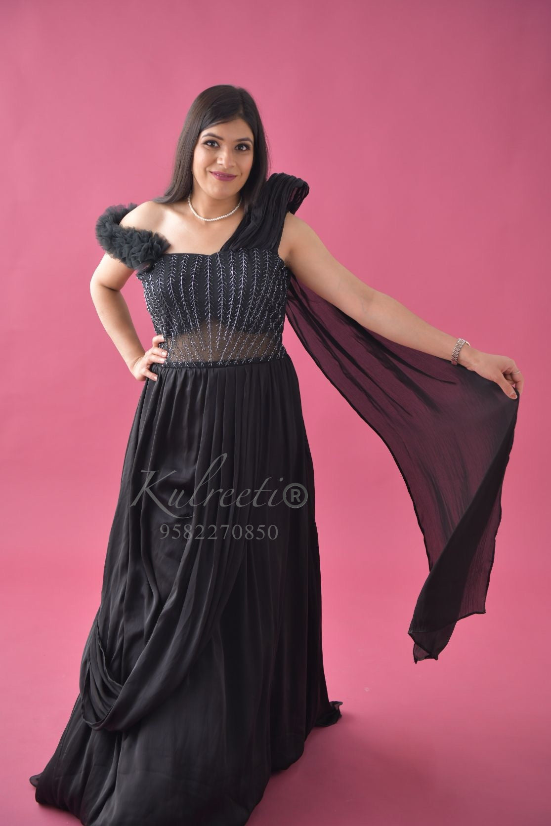 Black Gown Frill Twinning for Mother/Daughter/Son (Single or Combo)