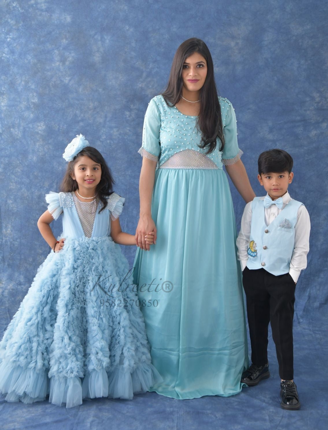 Powder Blue Gown Frill Twinning For Mother/Daughter/Son (Single or Combo)