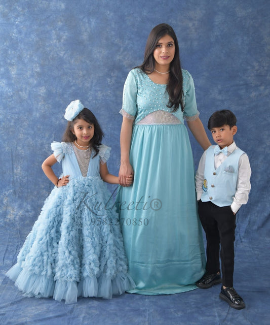 Powder Blue Gown Frill Twinning For Mother/Daughter/Son (Single or Combo)