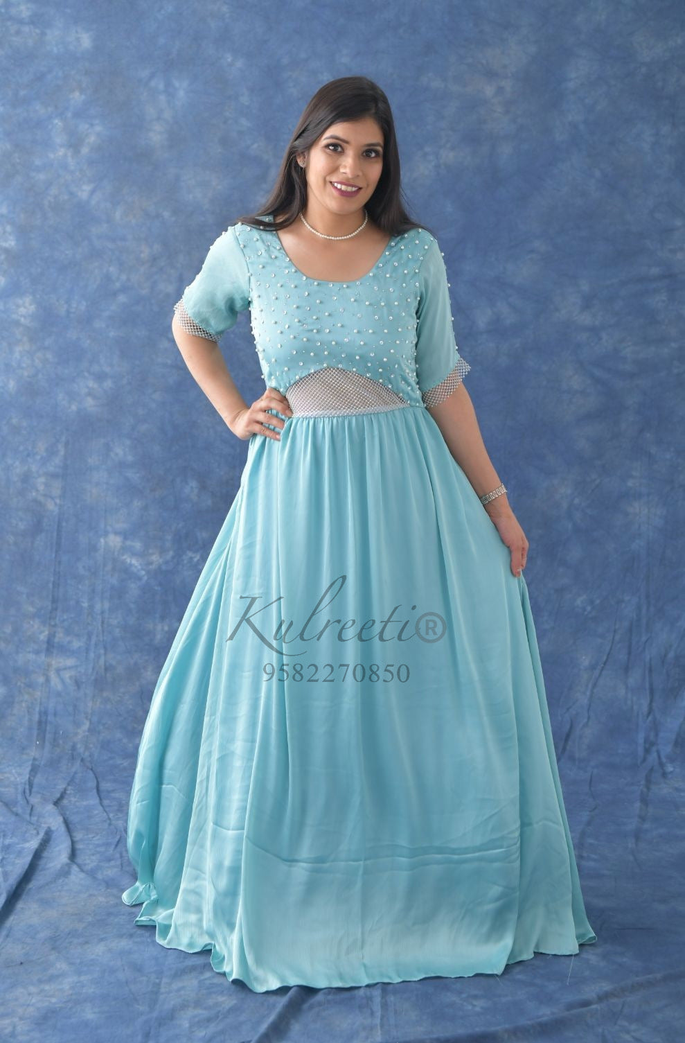 Powder Blue Gown Frill Twinning For Mother/Daughter/Son (Single or Combo)