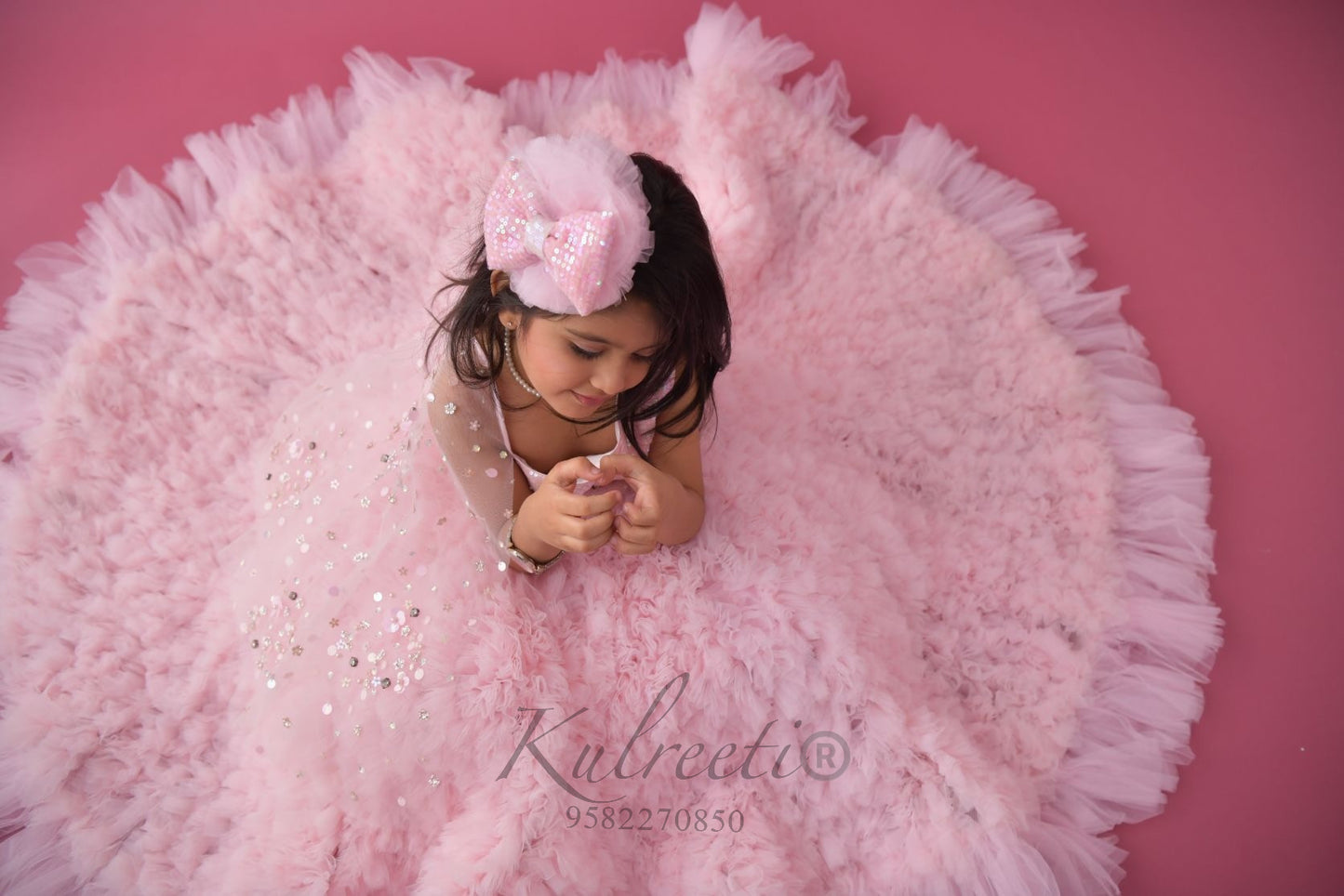 Baby pink Gown with Frill Twinning for Mother/Daughter/Son (Single or Combo)