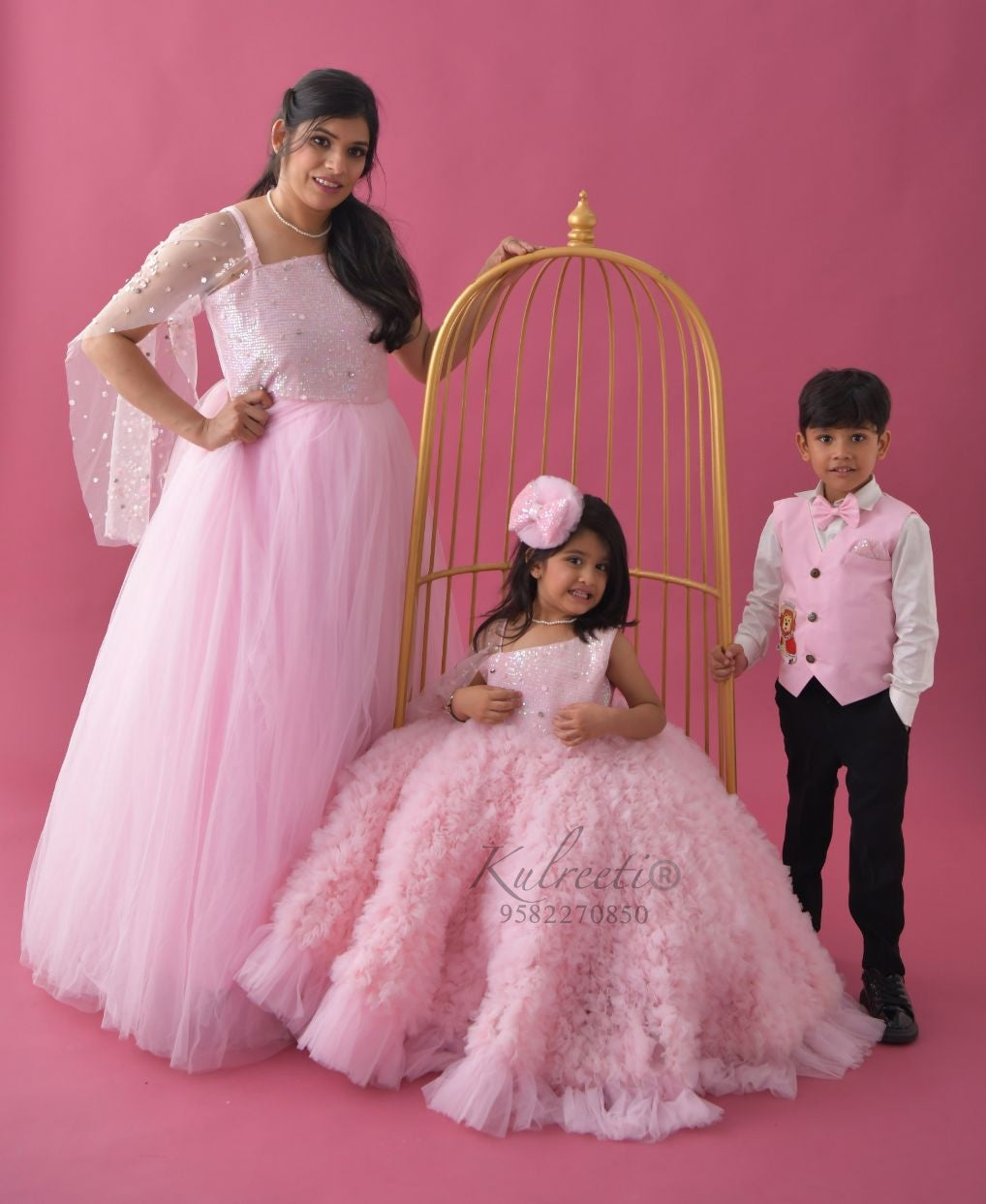 Baby Pink Gown Frill Twinning For Mother/Daughter/Son (Single or Combo)