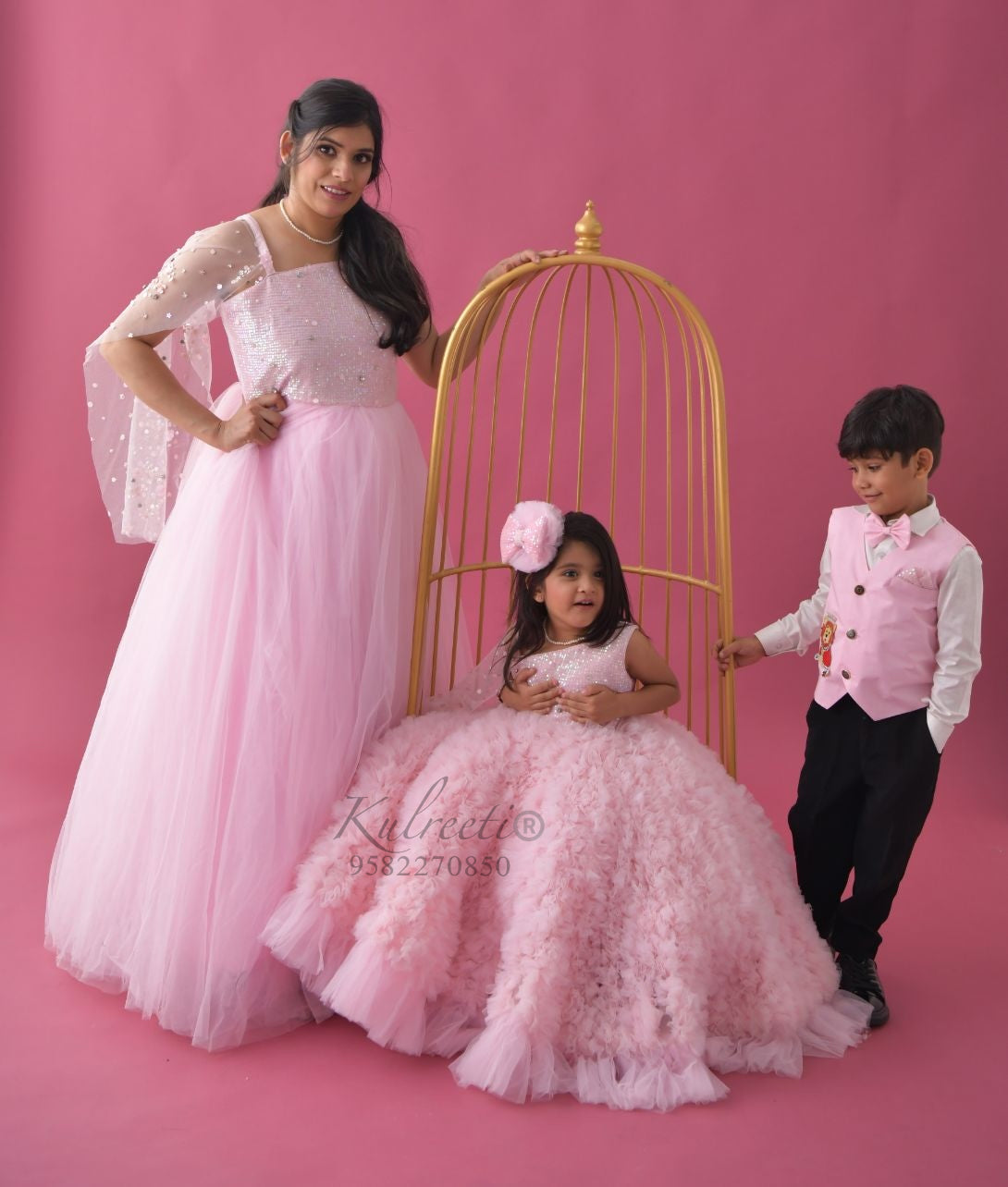 Baby Pink Gown Frill Twinning For Mother/Daughter/Son (Single or Combo)