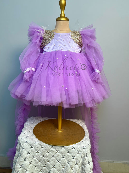 lavender color pearl dress with unique embroidered  shoulders