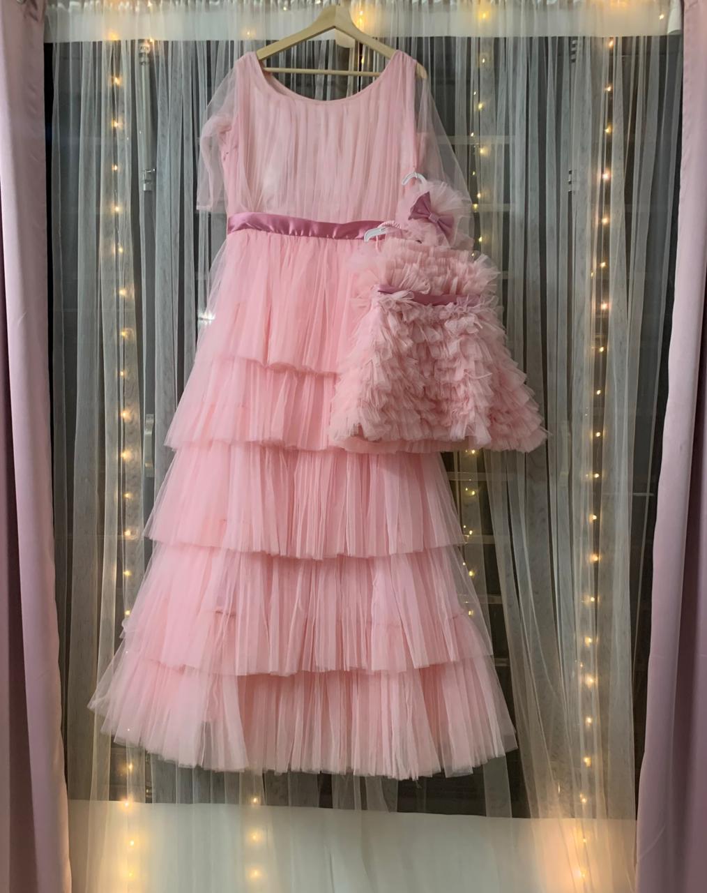 Buy Baby Pink Stone Embroidered Net Evening Gown Online | Samyakk