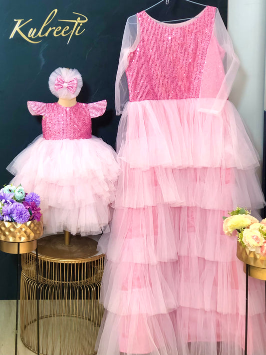 Pink Sequin Twinning For Mother & Daughter (2 Pcs Combo)