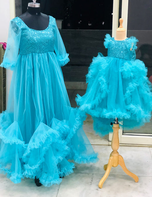 Blue Sequin Twinning  For Mother & Daughter (2 Pcs Combo)