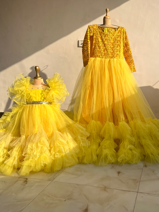 Yellow Ruffled Twinning Mother & Daughter (2 Pcs Combo)