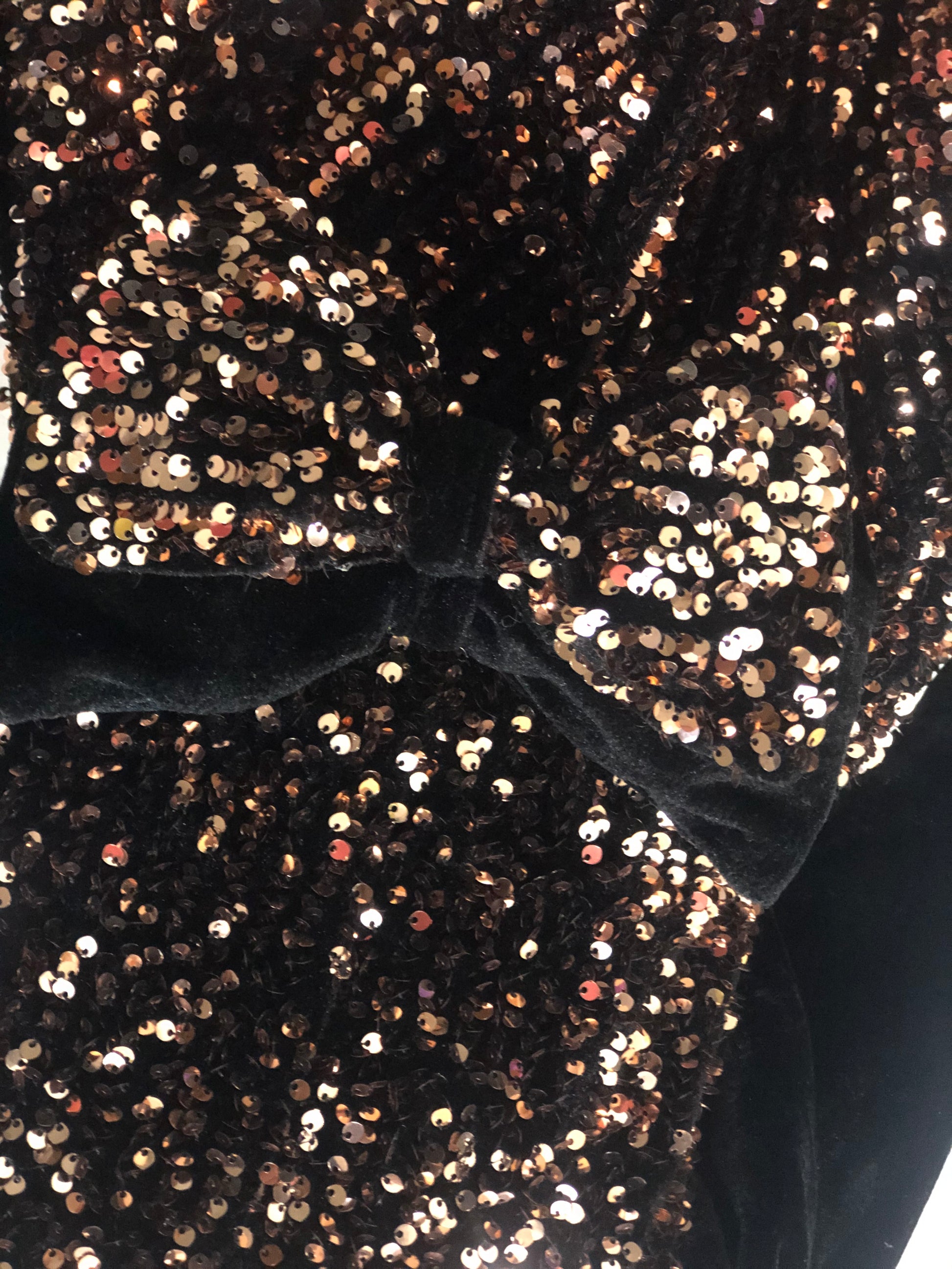 Rose Gold Velvet Sequin Frock With Black Velvet Bow Kulreeti Rose Gold Velvet Sequin Frock With Black Velvet Bow Kulreeti