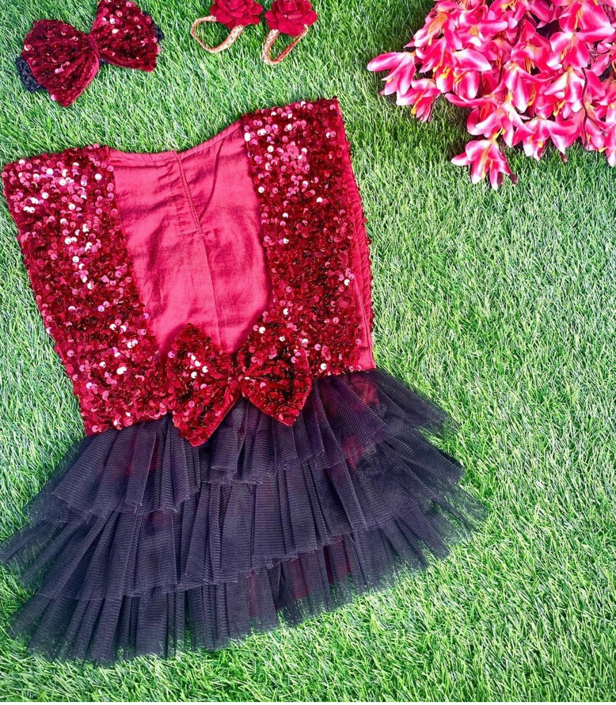 Maroon Sequin Romper Set