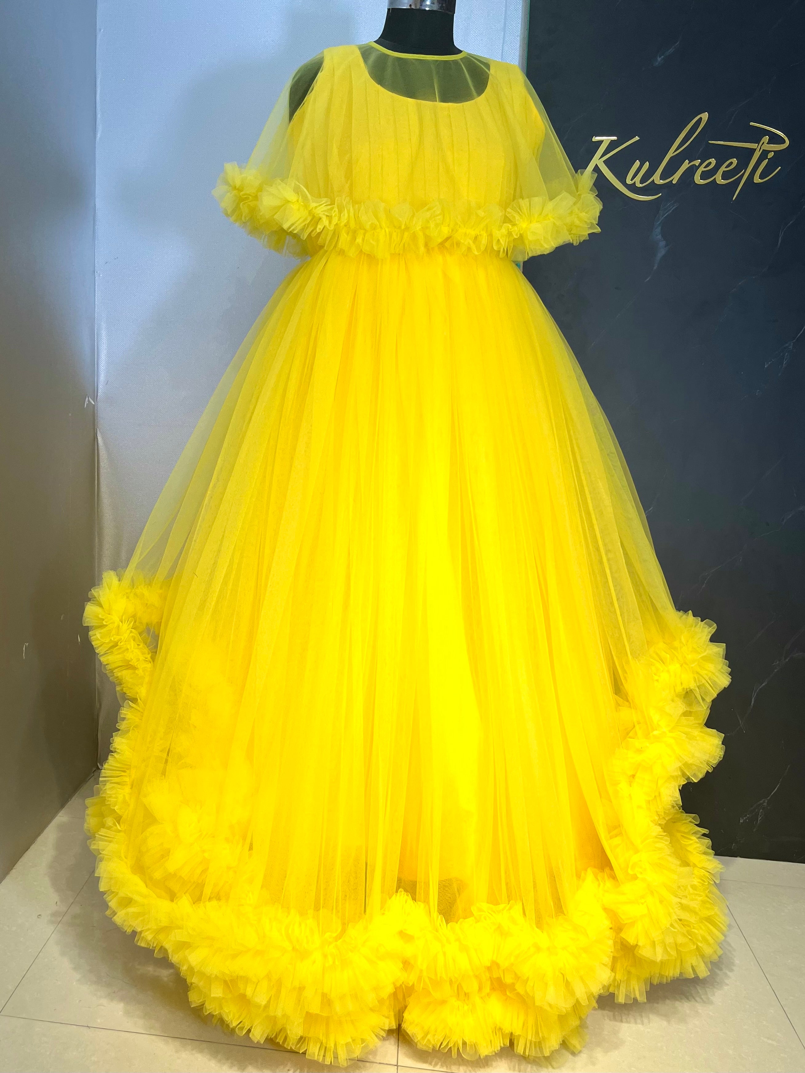 Yellow Ball Gown Beaded Flower Girl Dresses For Wedding Appliqued Pageant  Gowns Short Sleeve Tulle Sequined