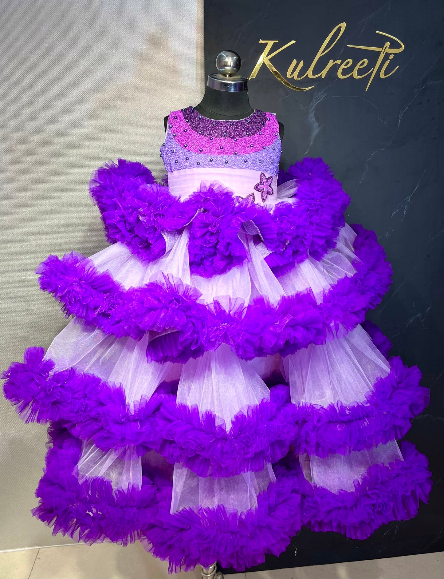 Multi Layer Frill Lavender and Dark Purple Twinning for Mother & Daughter (2 Pcs Combo)