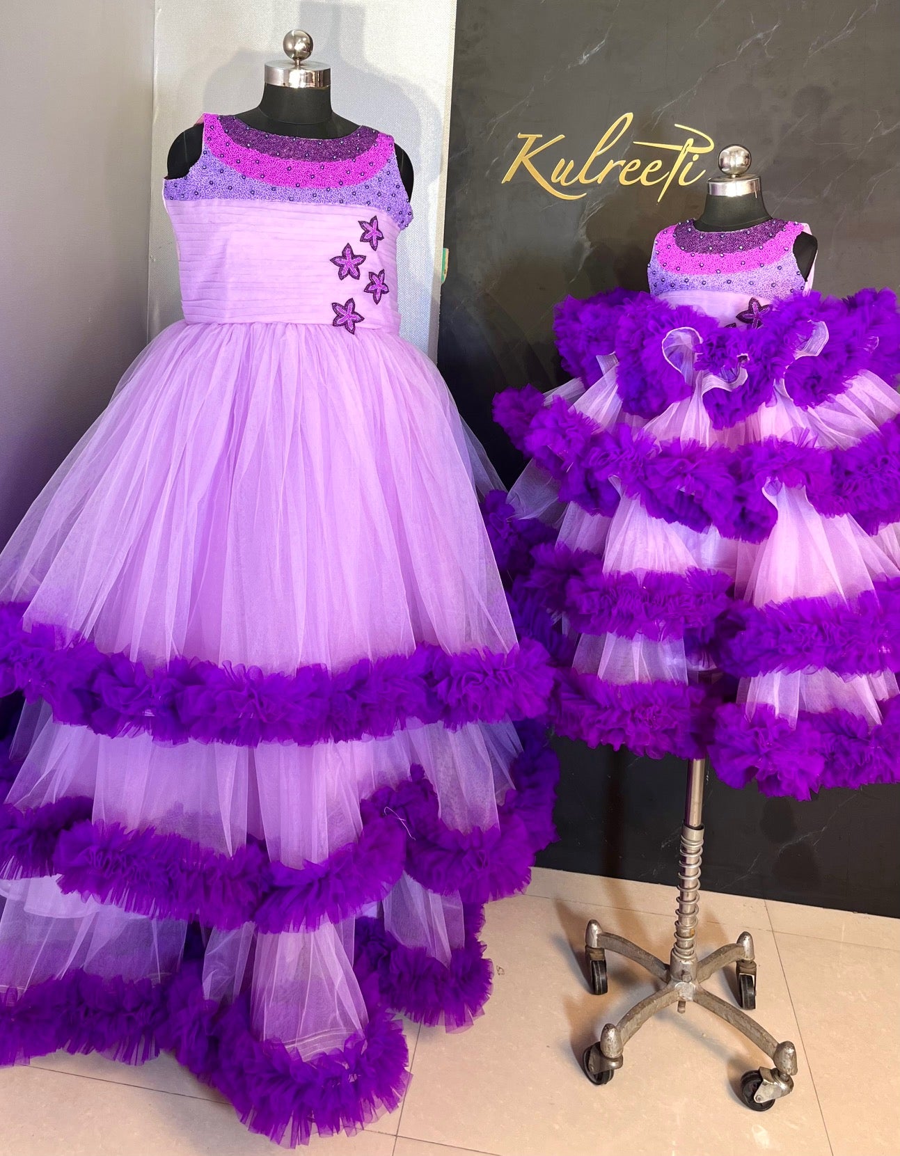 Lavender and purple color gradient gown with draped dupatta – www.liandli.in