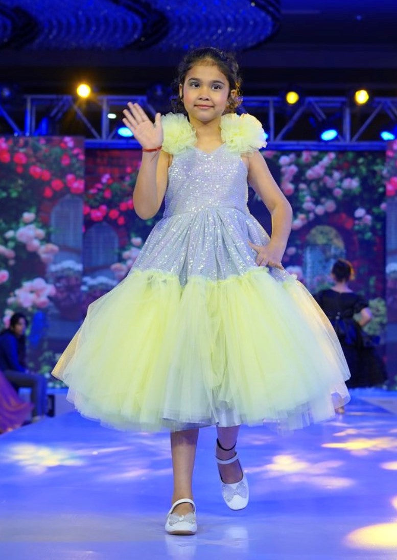 Sample Sale-neon yellow  and grey  Sequin Dress Size: 10-11Y & 11-12Y