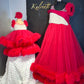 Red Twinning With Pearl Hand Embroidery & Full Flair Frills for Mother & Daughter (2 Pcs Combo)