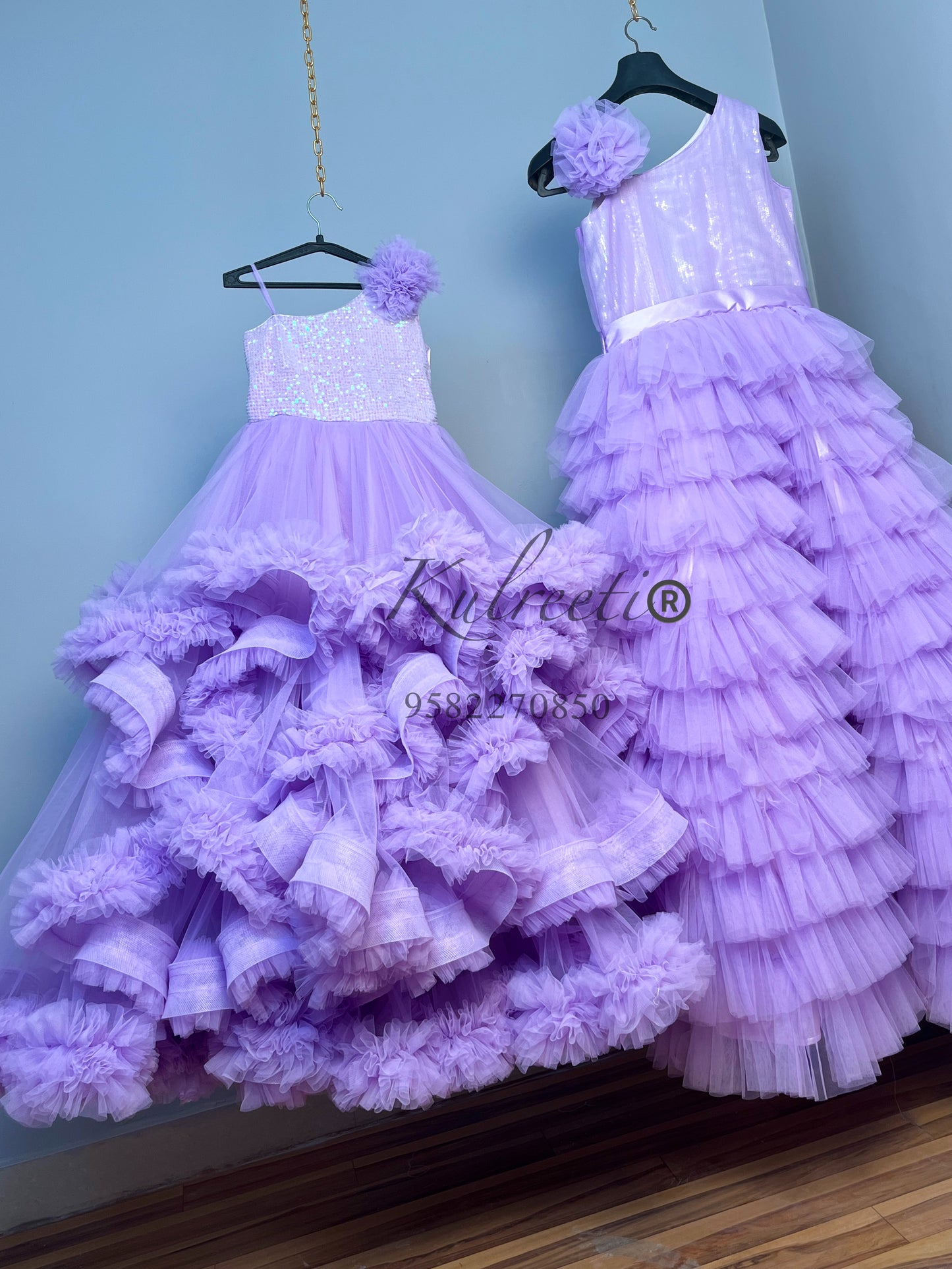 Sequin Lavender Full Frill Twinning For Mother & Daughter (2 Pcs Combo)