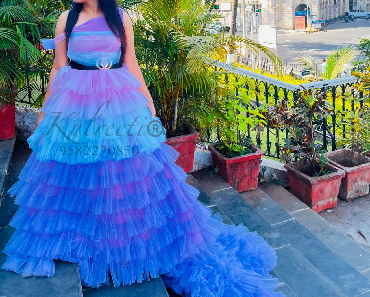 Multi Color Full Layer Frill Gown For Maternity /Pre-wedding shoot