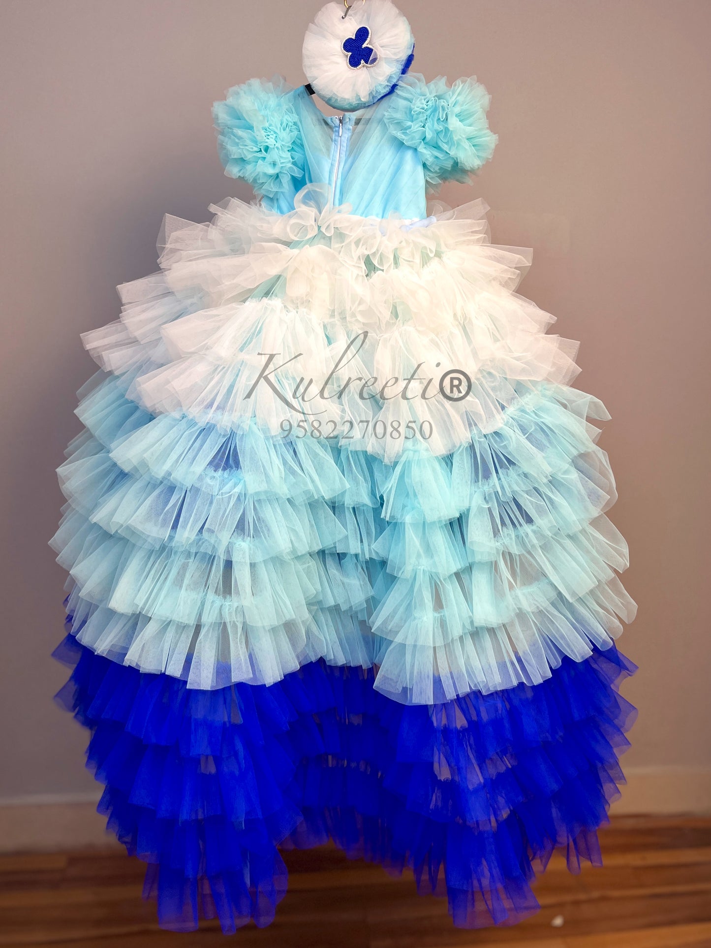 Blue Ombre theme gown with hand embroidered Butterfly