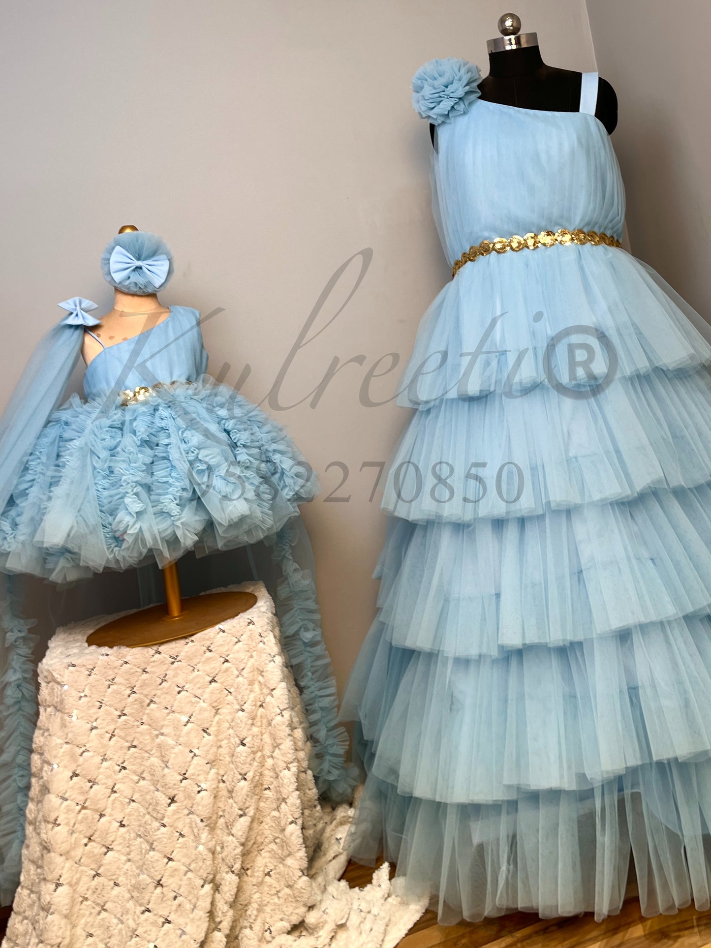 Powder Blue Gown For Mother Or Dress For Daughter (1 Pc)