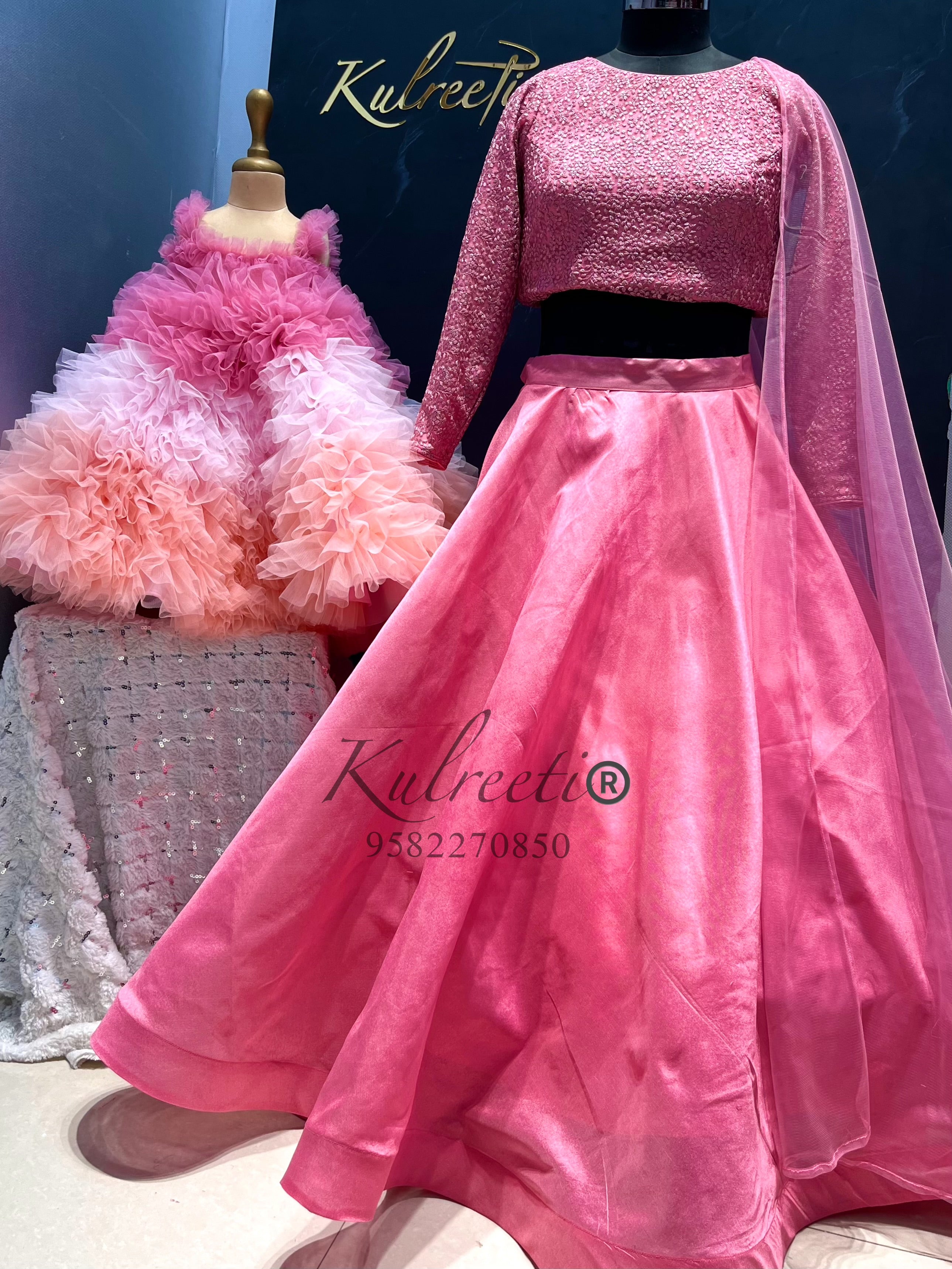 Onion Pink Gown for Mother Or Daughter 1 Pc  Kulreeti