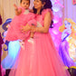 Pink Gown With Pearl Hand Embroidery For Mother & Full Flair Frills Gown For Daughter (1 Pc)