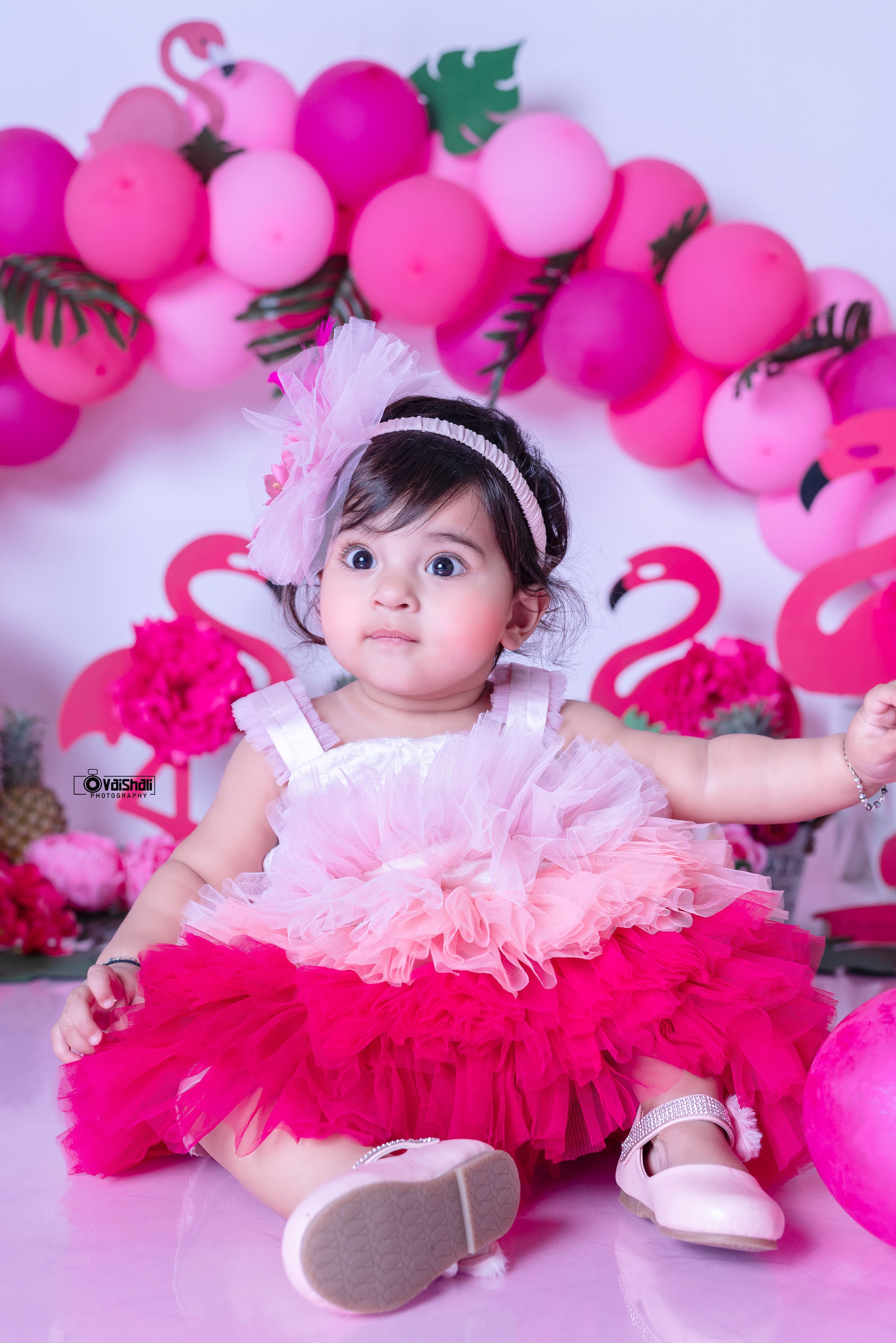 Flamingo Theme Dress For Baby with detachable trail Kulreeti