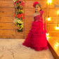 Hot Pink Frill Gown With Side Bow