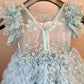 LUXE~One Shoulder Style Gown With Hair Clip Ruffled In Shades Of Blue