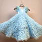 LUXE~One Shoulder Style Gown With Hair Clip Ruffled In Shades Of Blue